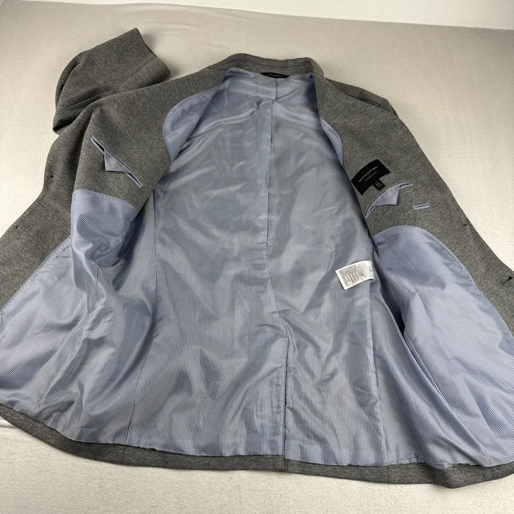Banana Republic Mens Tailored Slim Fit Knit Blazer 46L Gray Preppy Office